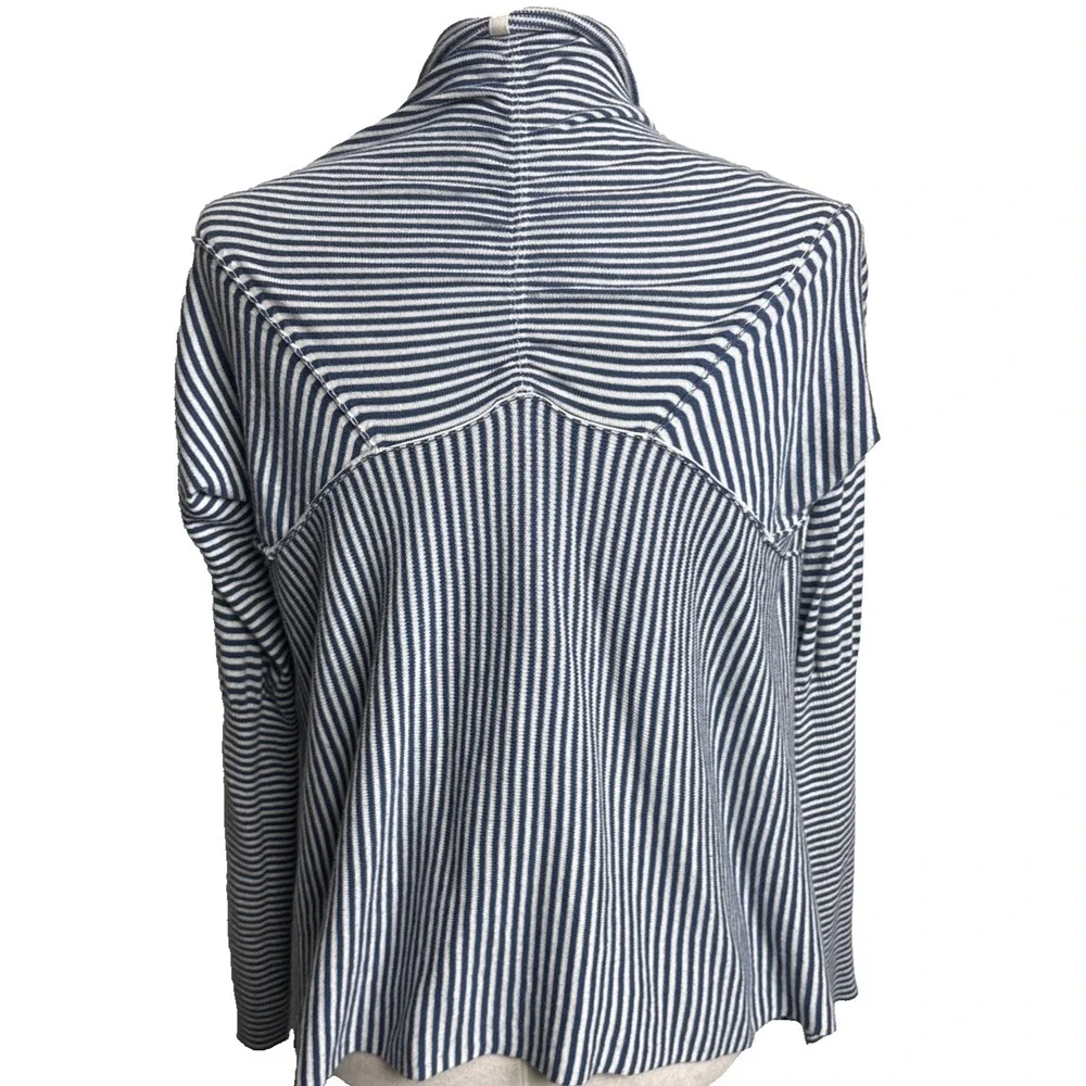 Free People Striped Open Cardigan Sweater Womens Small Lightweight Blue White